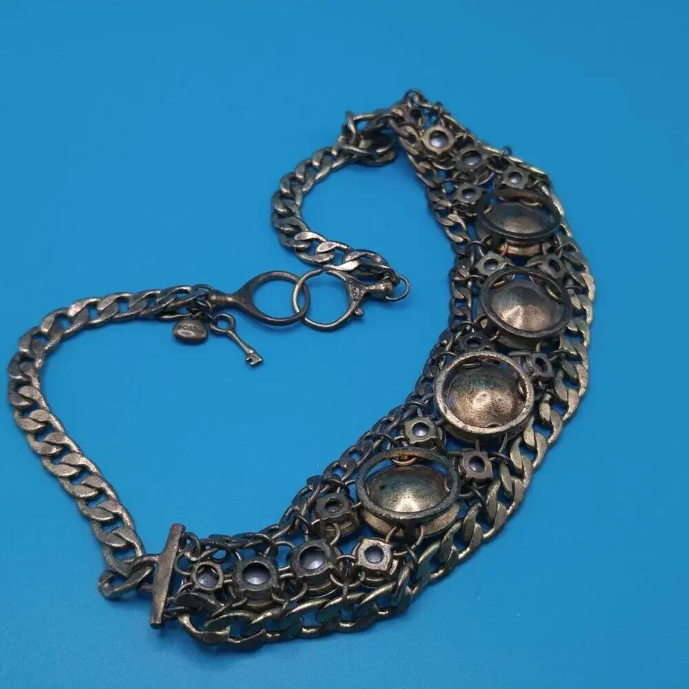 Fossil Distressed Rhinestone Necklace, Rivoli Clear Rhinestones, 18 Inches